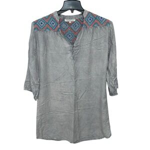 Solitaire Embroidered Boho Rayon Dress Tunic‎ Women's Size Medium 3/4 Sleeves.